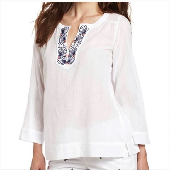 ! Lilly Pulitzer Blue Land and Sea Embroidered Thandie Tunic - Picture 1 of 5